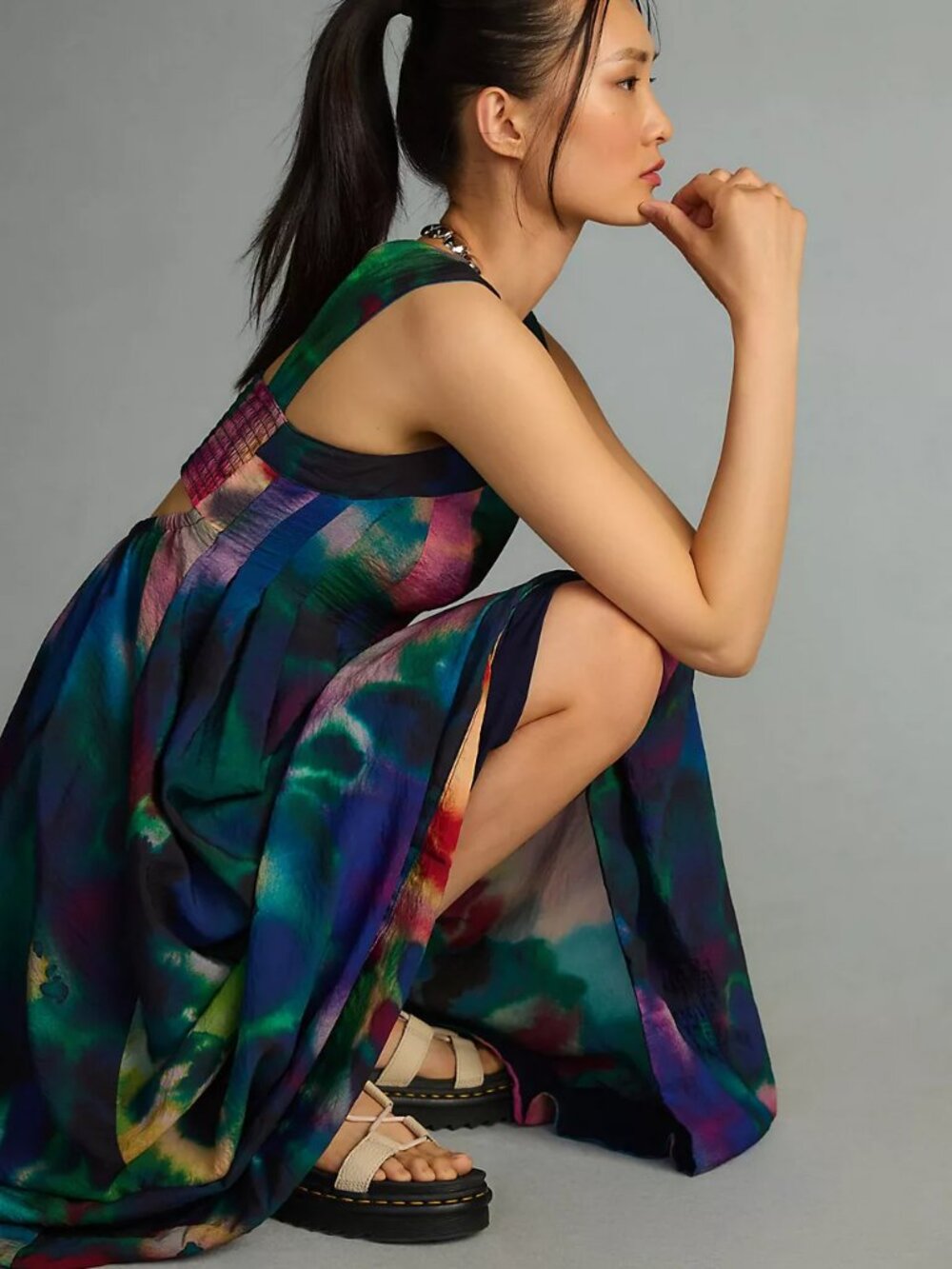 Anthropologie Printed V-Neck Pleated Maxi Dress - Picture 3 of 12
